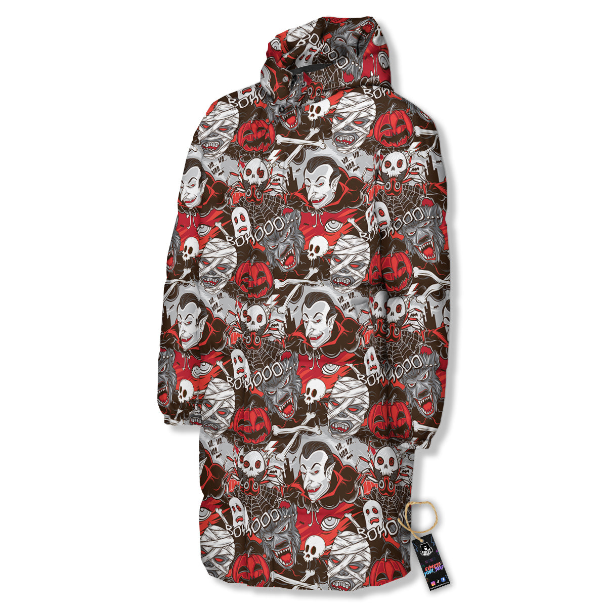 Horror Monsters Halloween Print Pattern Long Down Jacket