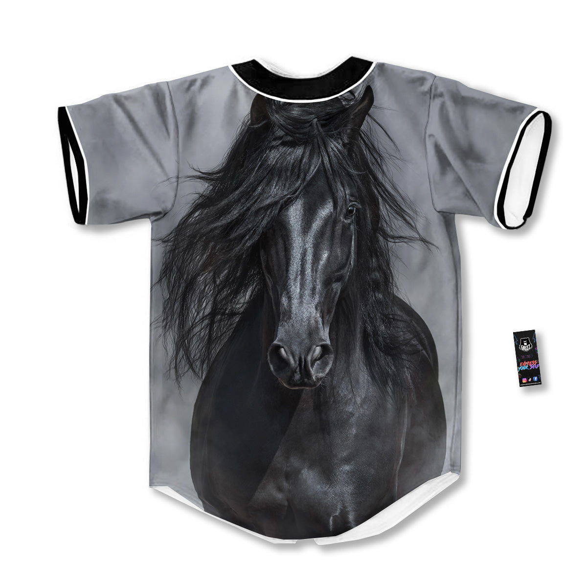 Horse Black Stallion Print Baseball Jersey-grizzshop
