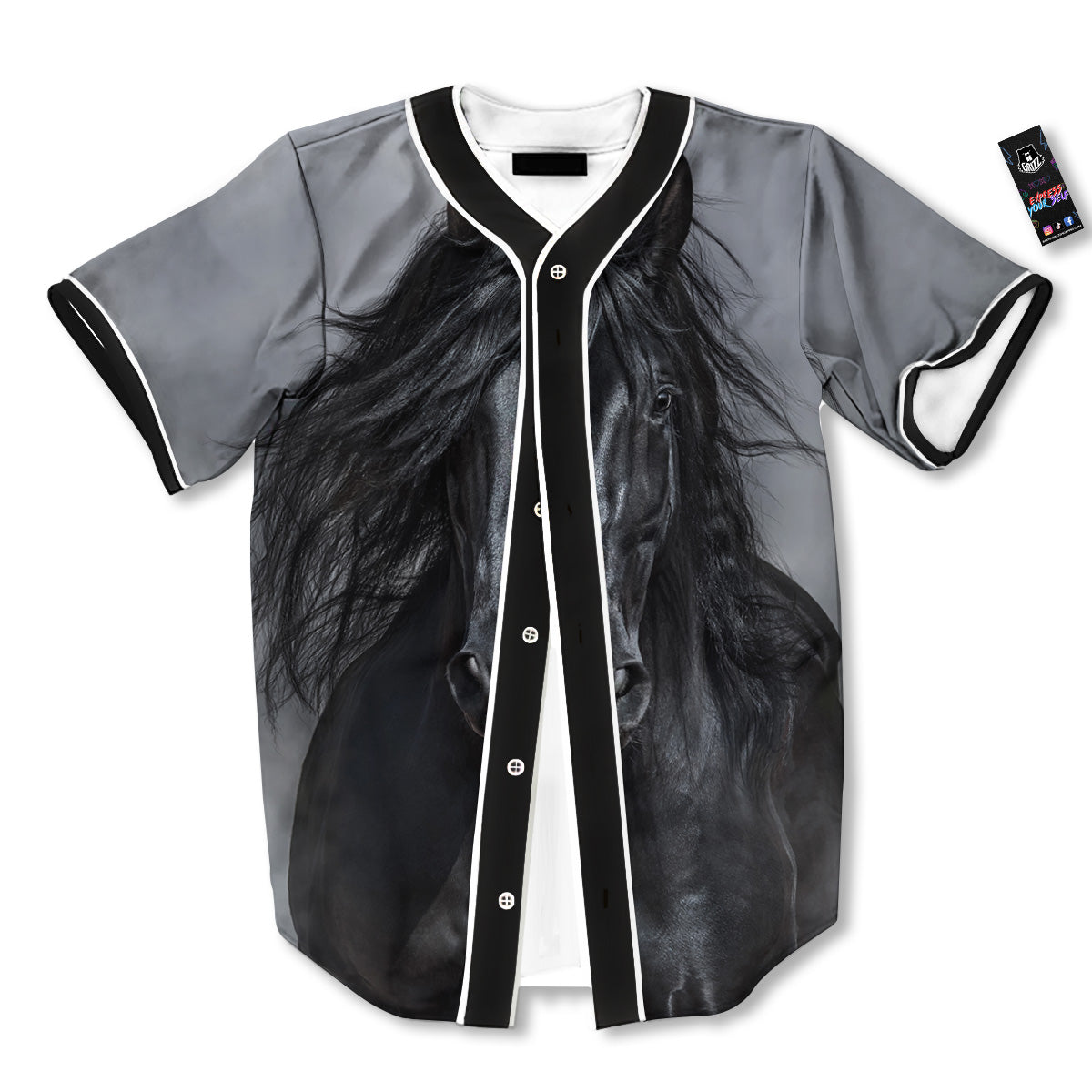 Horse Black Stallion Print Baseball Jersey-grizzshop