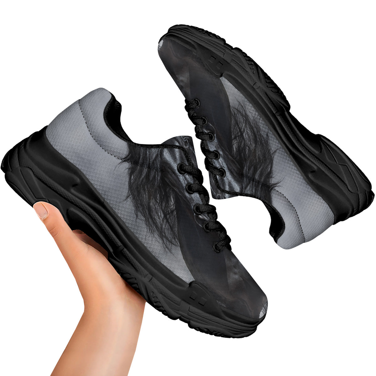 Horse Black Stallion Print Black Chunky Shoes-grizzshop