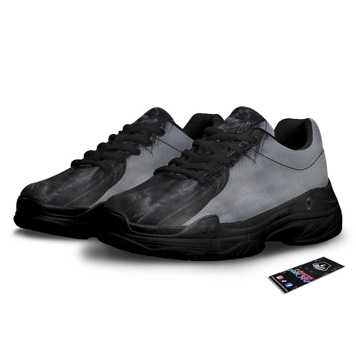 Horse Black Stallion Print Black Chunky Shoes-grizzshop