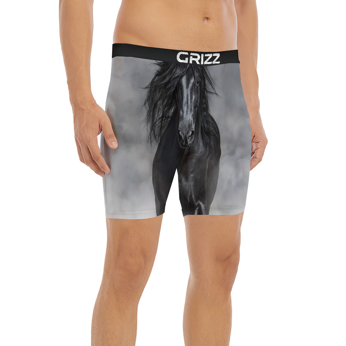 Horse Black Stallion Print Boxer Briefs-grizzshop