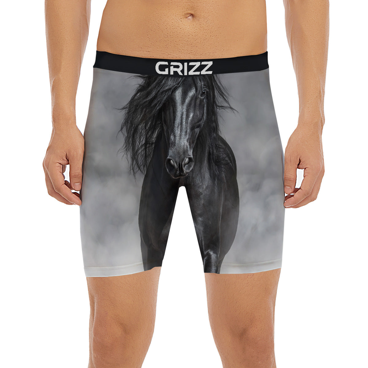 Horse Black Stallion Print Boxer Briefs-grizzshop