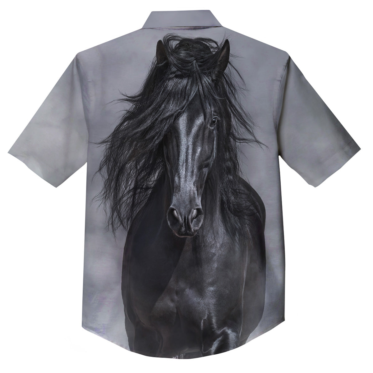 Horse Black Stallion Print Button Up Shirt-grizzshop