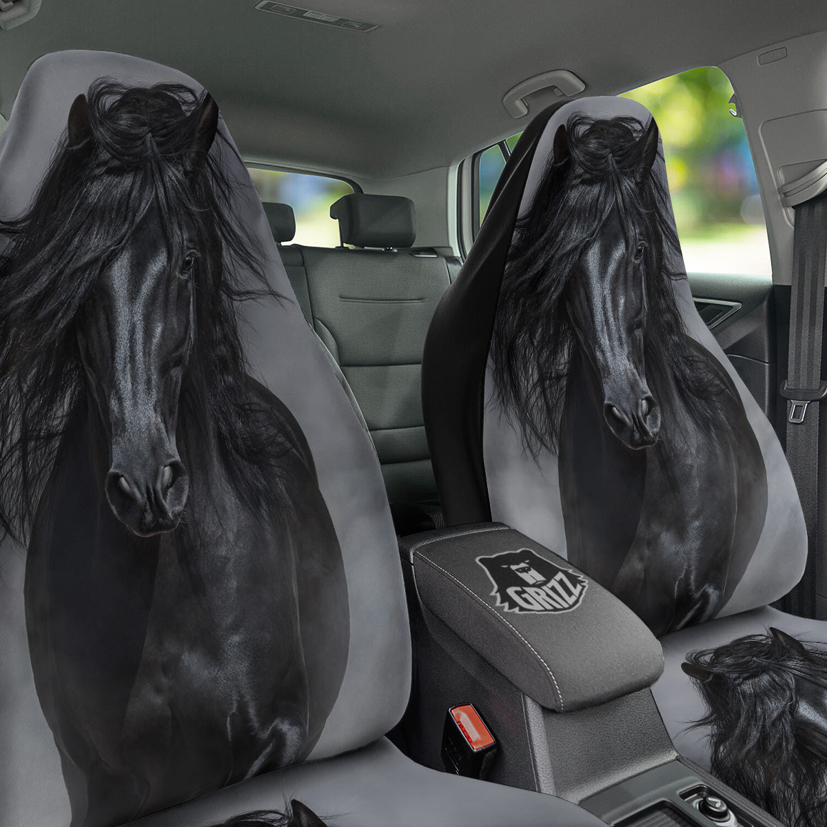 Horse Black Stallion Print Car Seat Covers-grizzshop