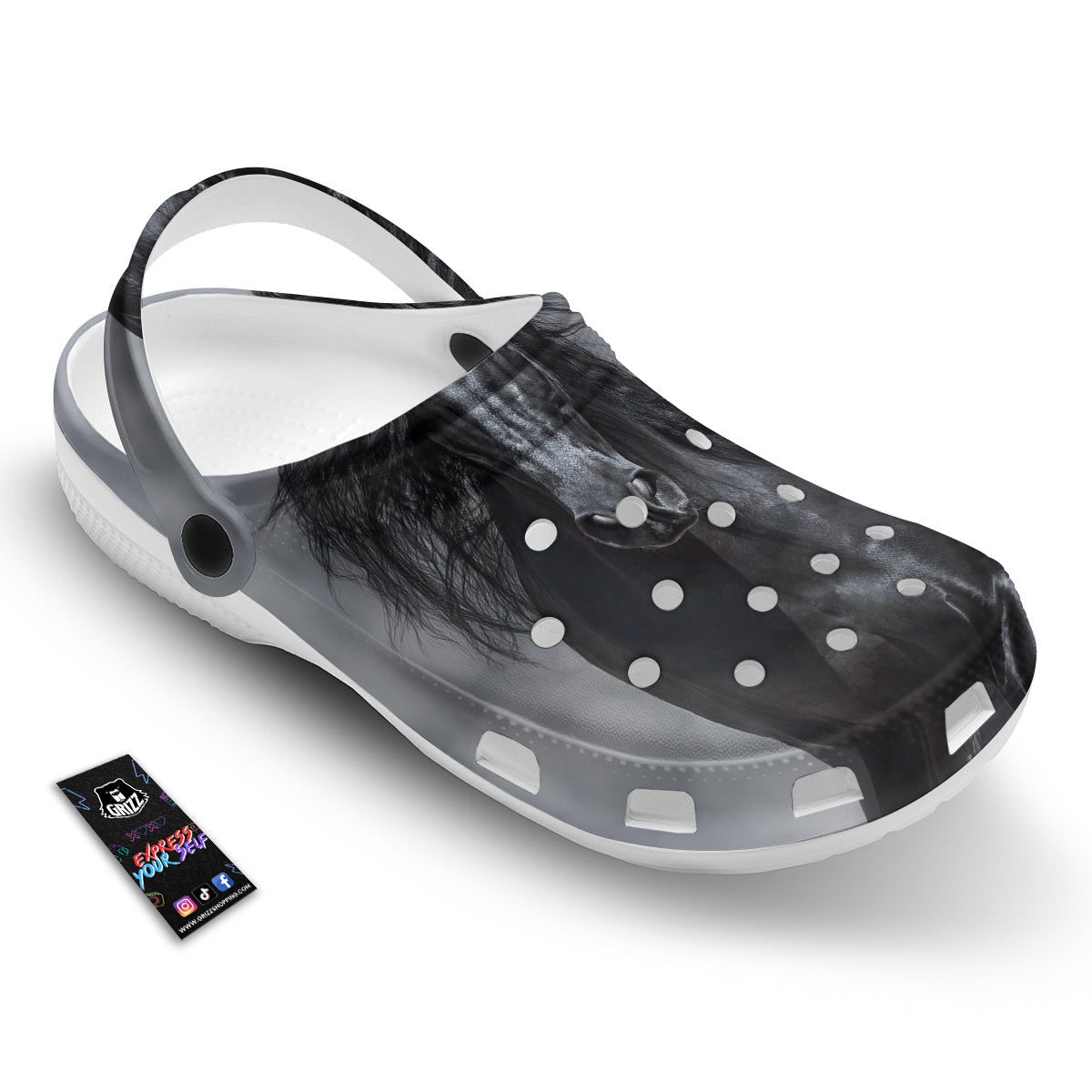 Horse Black Stallion Print Clog-grizzshop
