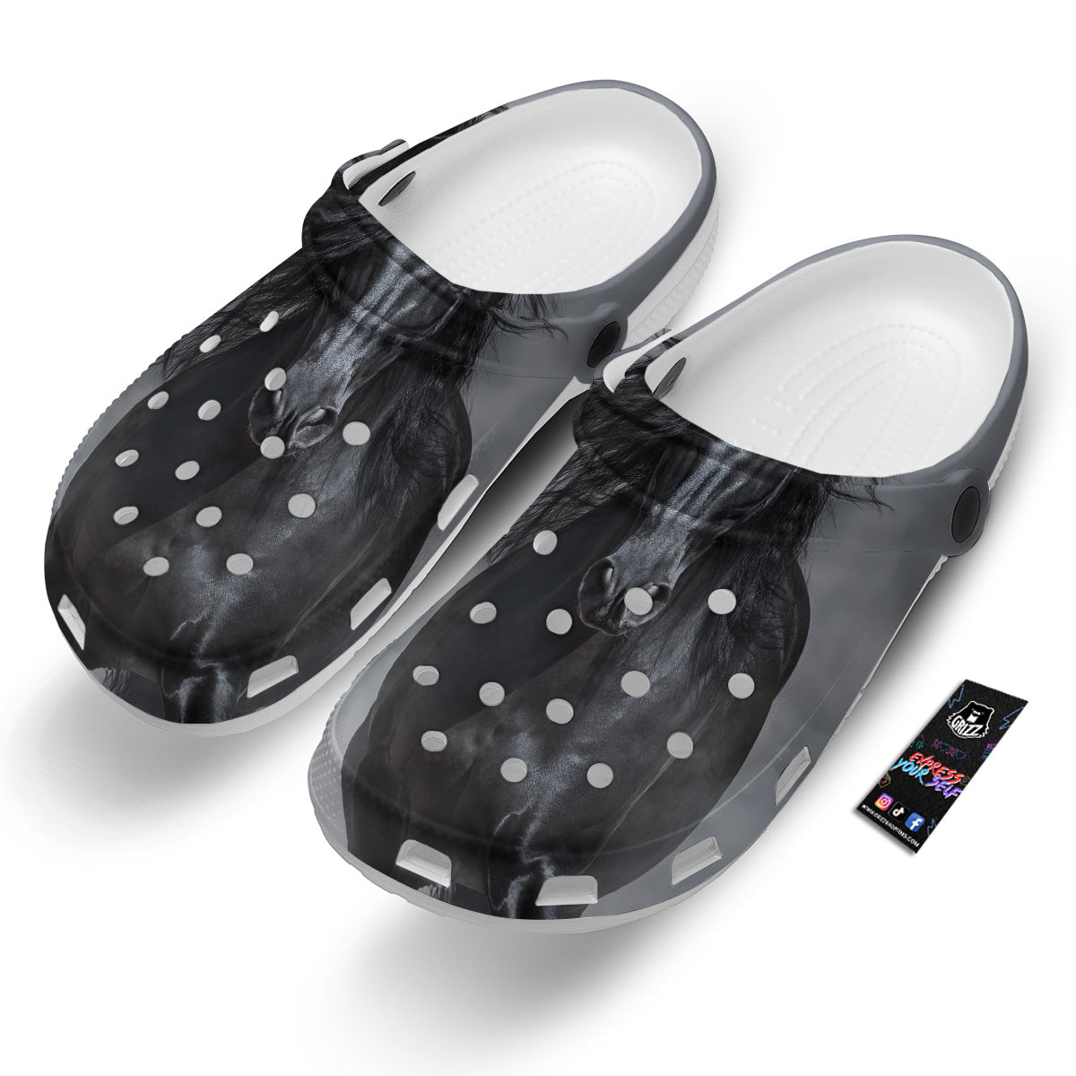 Horse Black Stallion Print Clog-grizzshop