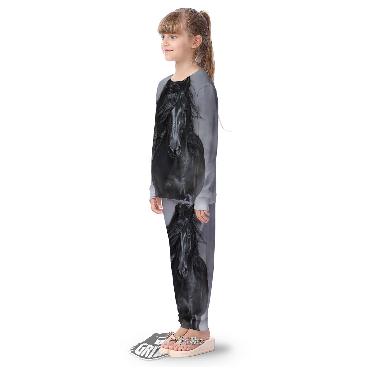 Horse Black Stallion Print Kid's Pajamas-grizzshop