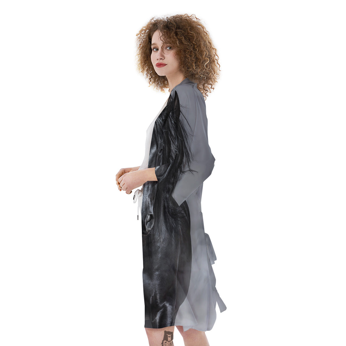 Horse Black Stallion Print Kimono-grizzshop