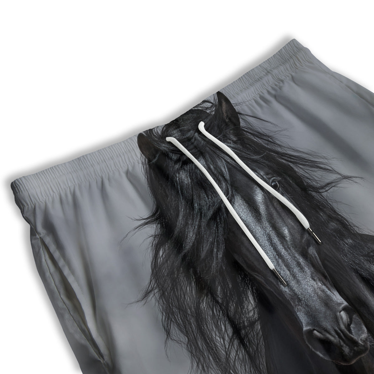 Horse Black Stallion Print Men's Athletic Shorts