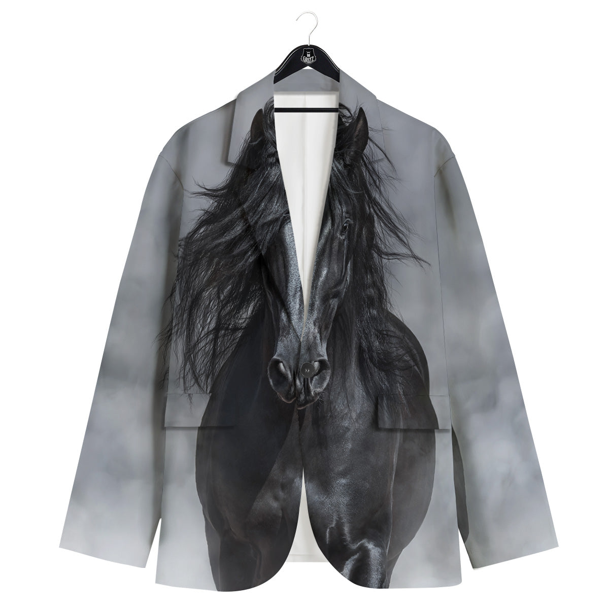 Horse Black Stallion Print Men's Sport Coat-grizzshop