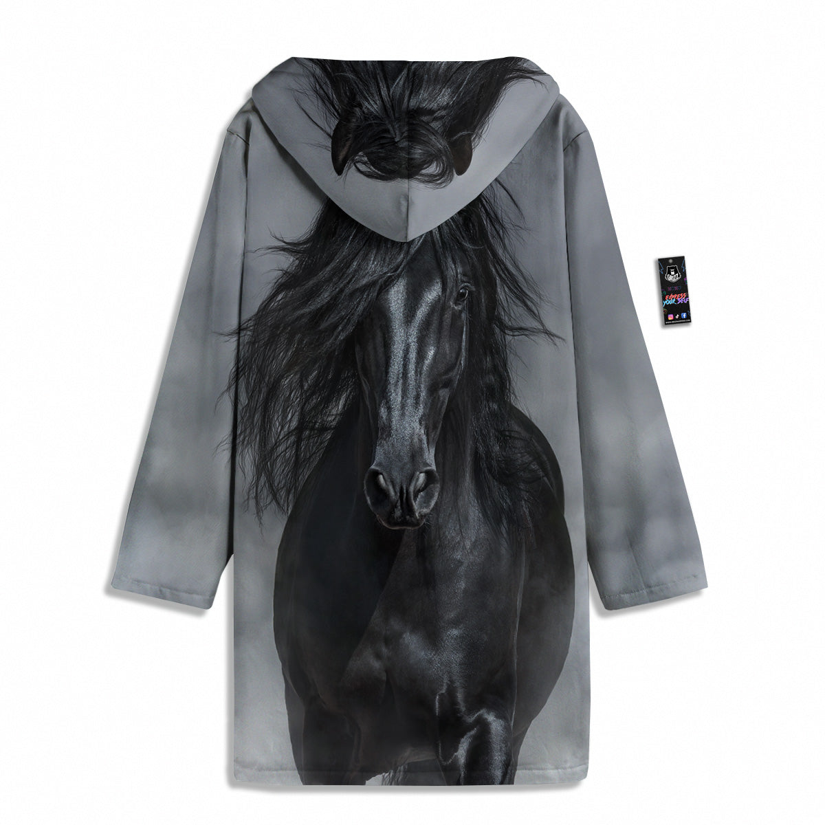 Horse Black Stallion Print Men's Windbreaker Jacket-grizzshop