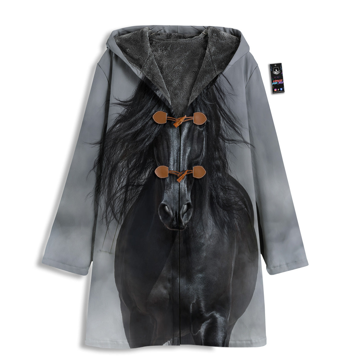 Horse Black Stallion Print Men's Windbreaker Jacket-grizzshop
