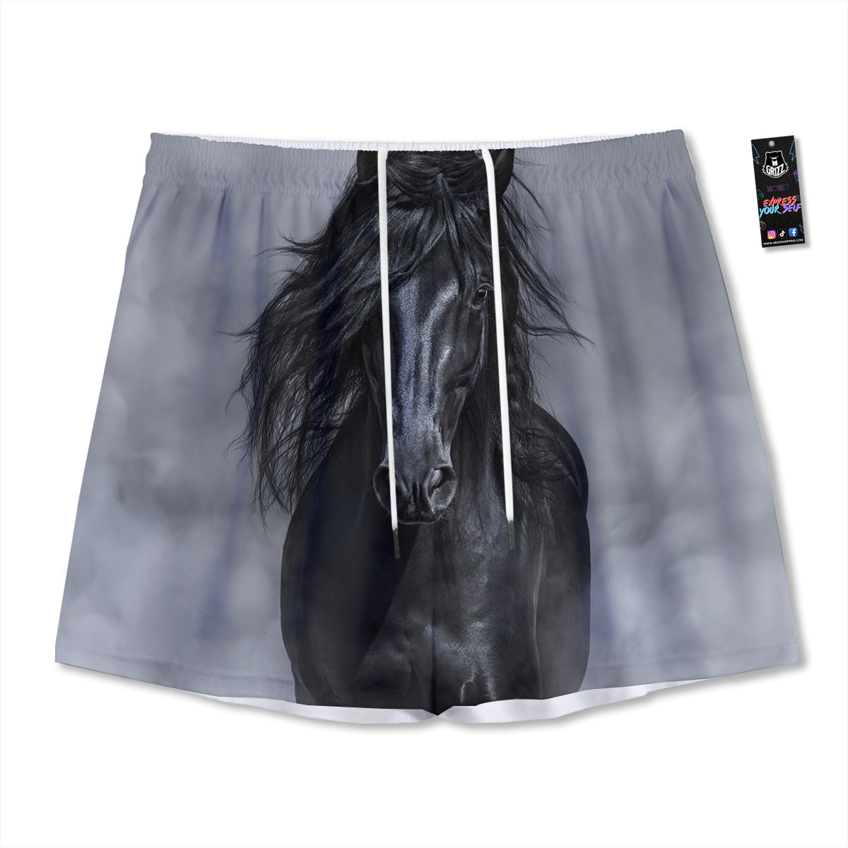 Gras Geometric Mardi Print Pattern Mesh Shorts