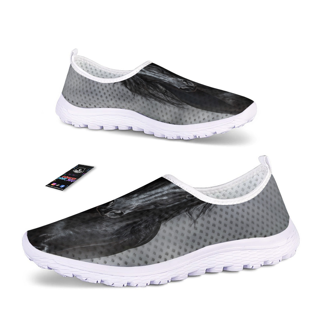 Horse Black Stallion Print Nurse Shoes-grizzshop