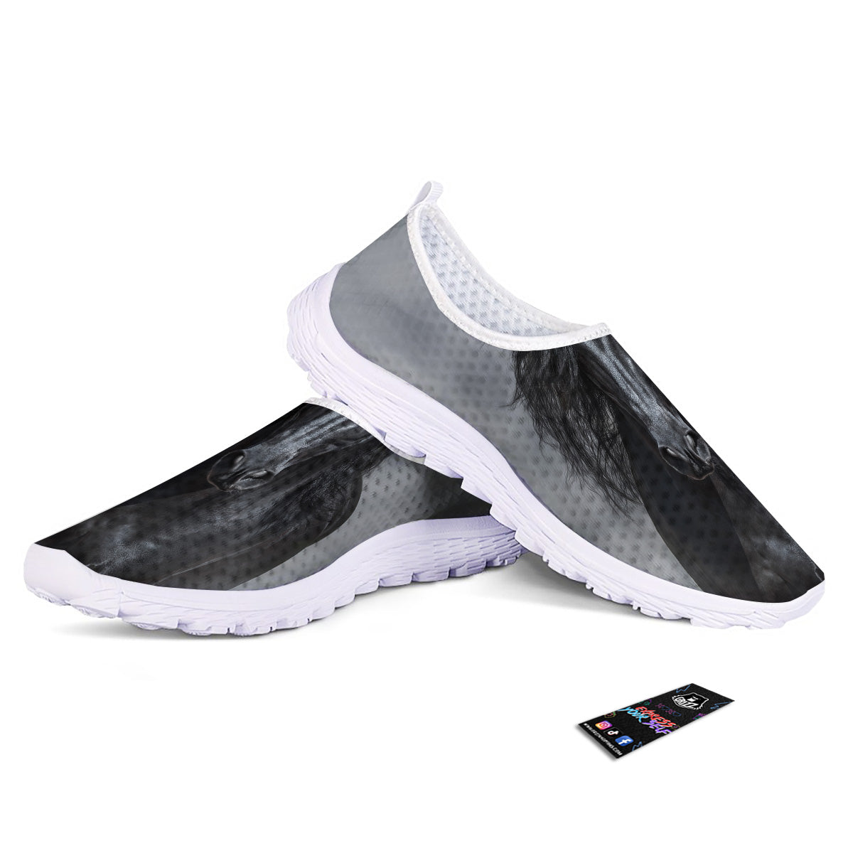 Horse Black Stallion Print Nurse Shoes-grizzshop