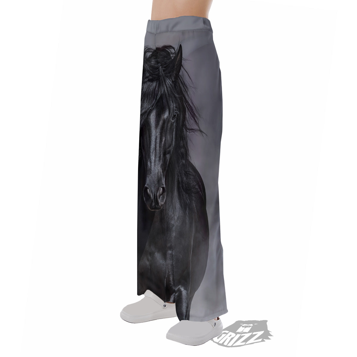 Horse Black Stallion Print Pajama Pants-grizzshop