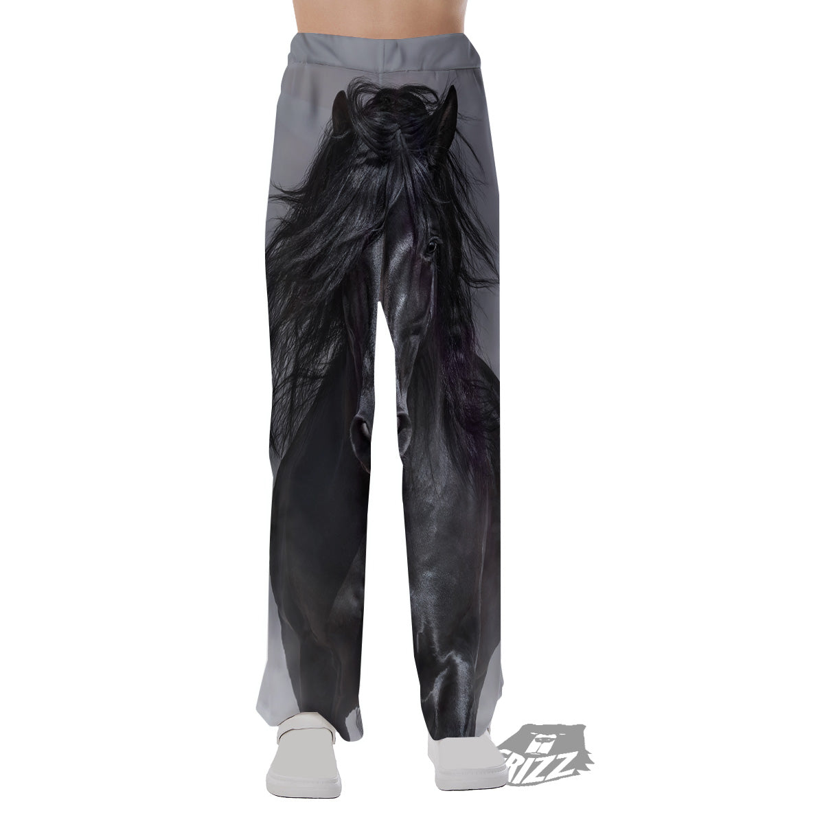 Horse Black Stallion Print Pajama Pants-grizzshop