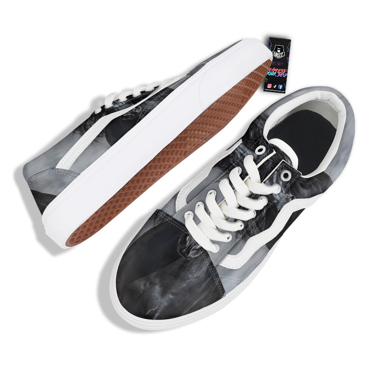 Horse Black Stallion Print Skate Shoes-grizzshop