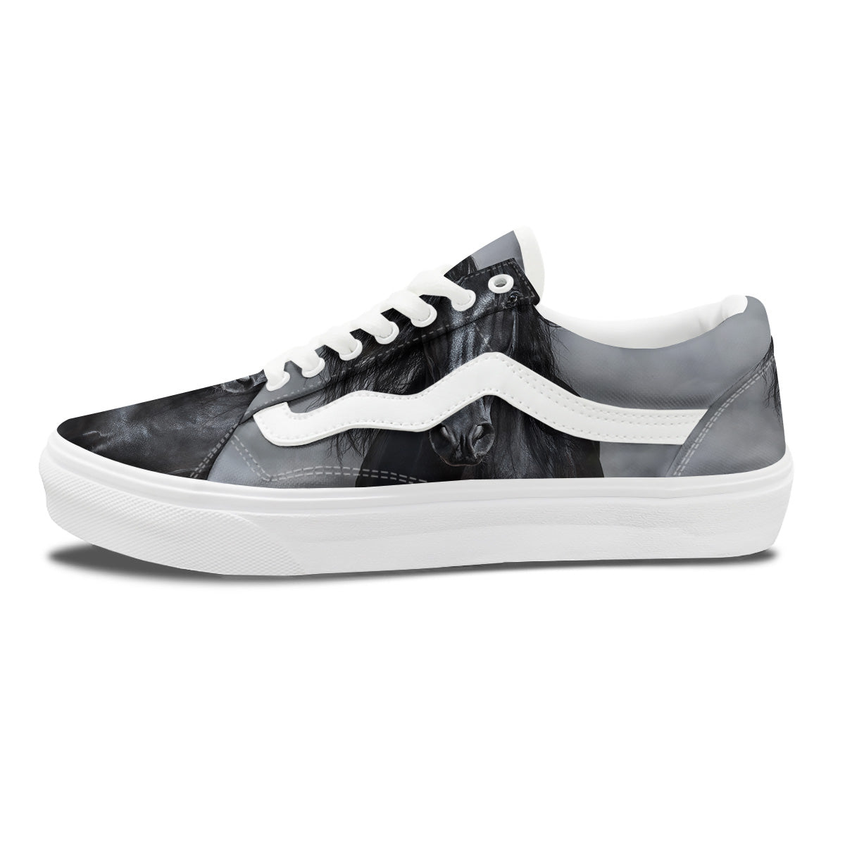 Horse Black Stallion Print Skate Shoes-grizzshop