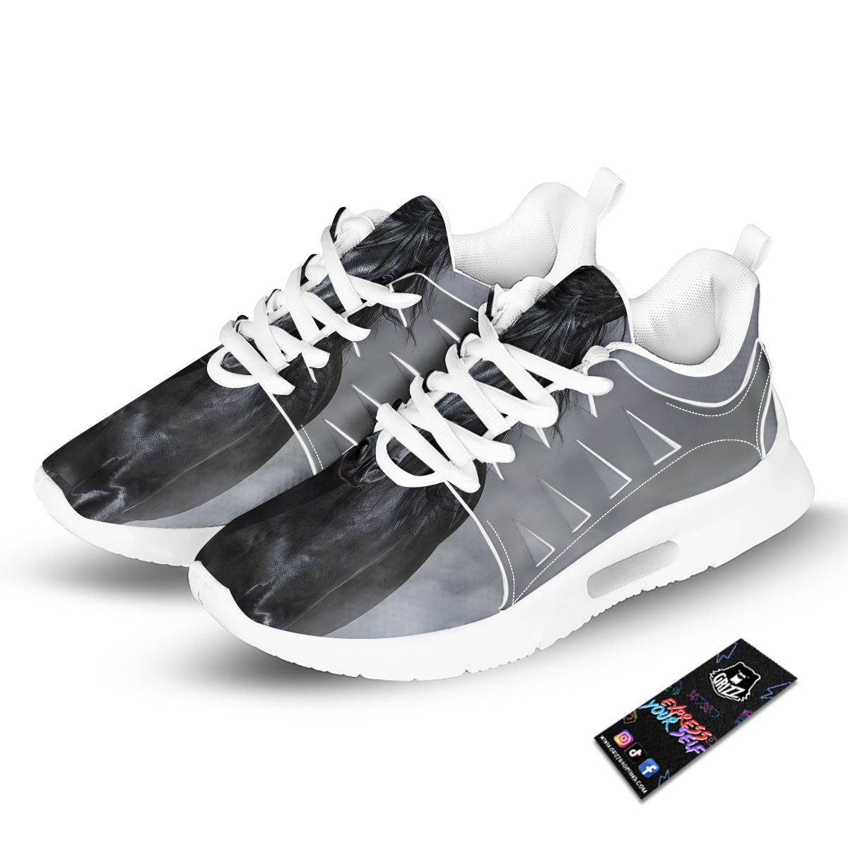 Horse Black Stallion Print Tennis Shoes-grizzshop