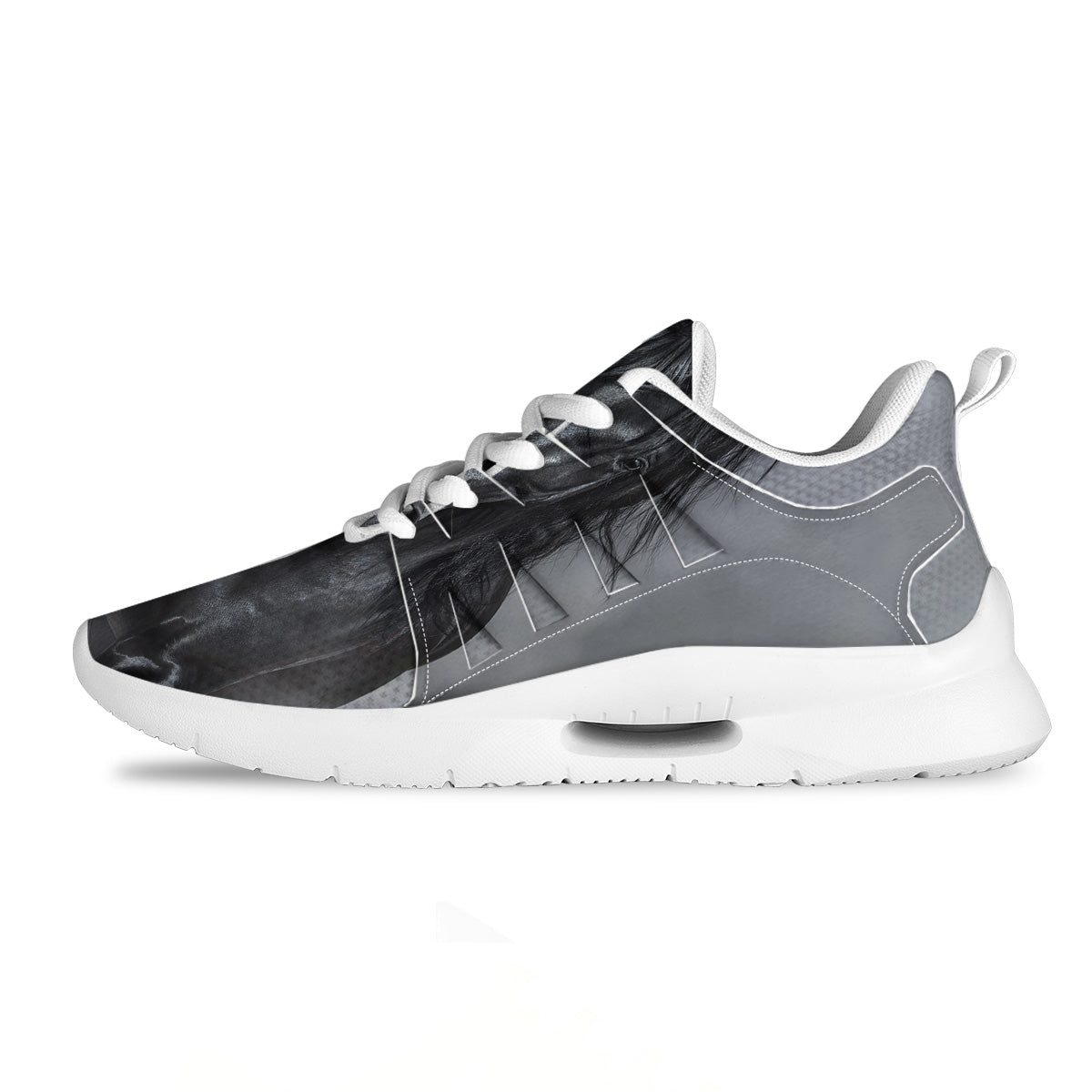Horse Black Stallion Print Tennis Shoes-grizzshop