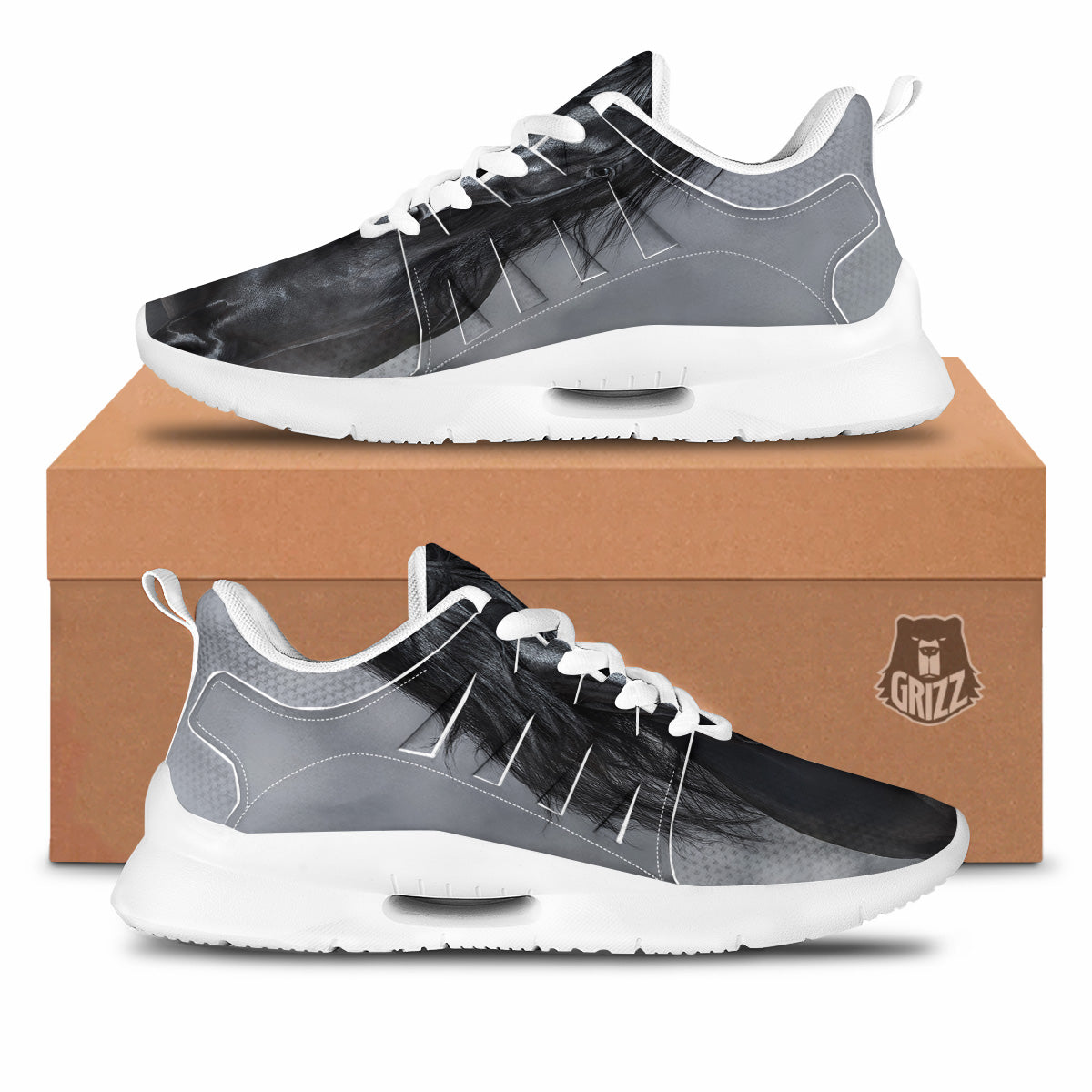Horse Black Stallion Print Tennis Shoes-grizzshop