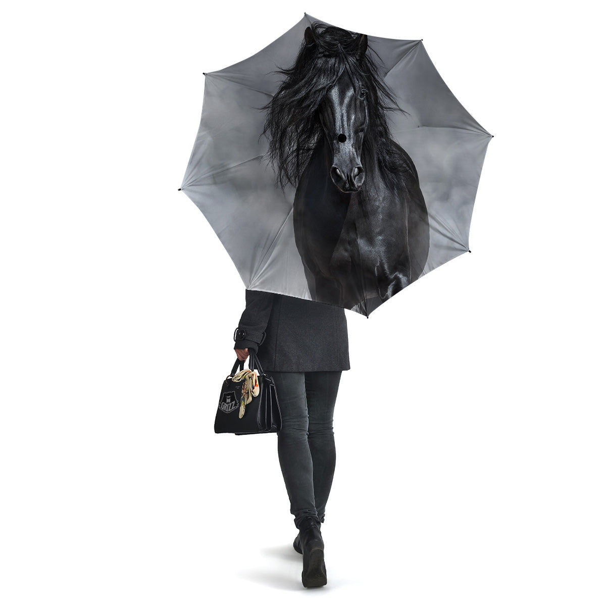 Horse Black Stallion Print Umbrella-grizzshop