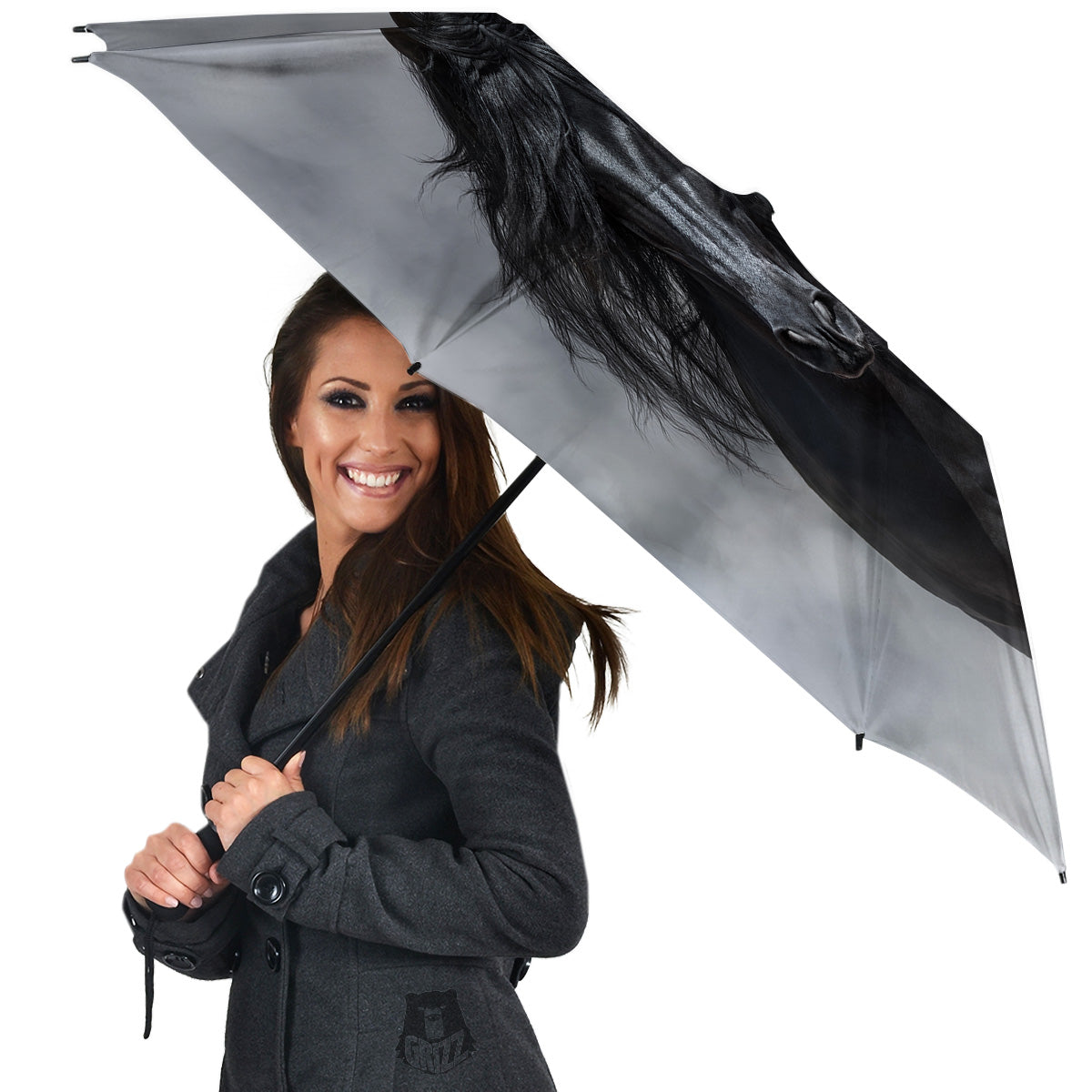 Horse Black Stallion Print Umbrella-grizzshop