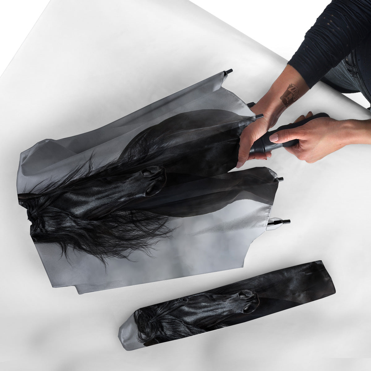 Horse Black Stallion Print Umbrella-grizzshop