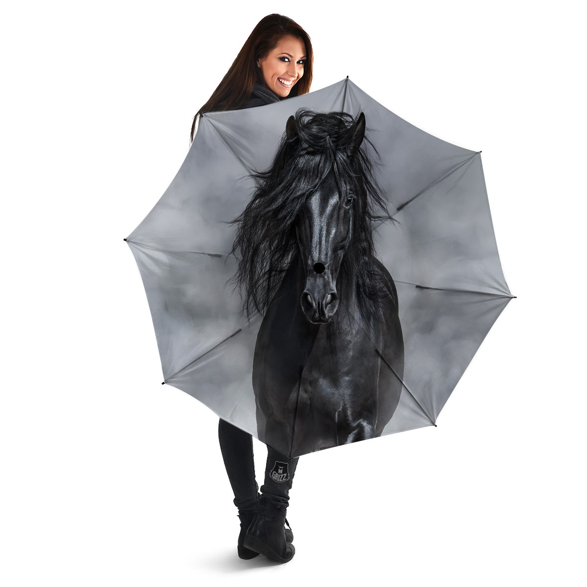 Horse Black Stallion Print Umbrella-grizzshop