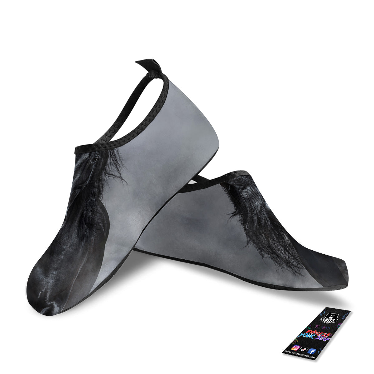 Horse Black Stallion Print Water Shoes-grizzshop