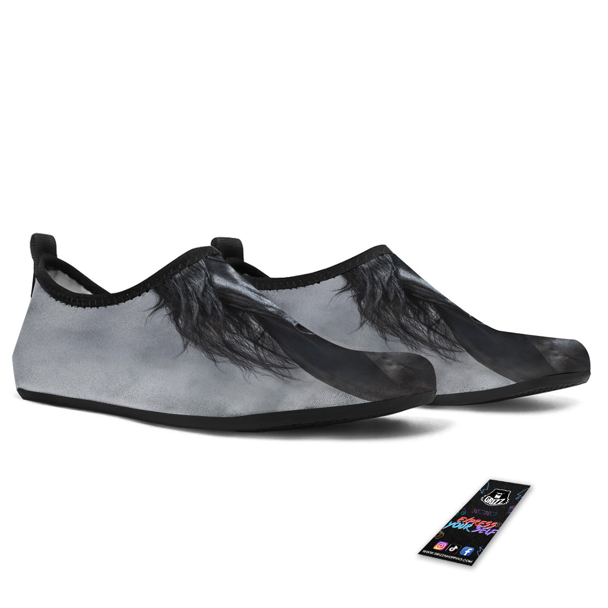 Horse Black Stallion Print Water Shoes-grizzshop