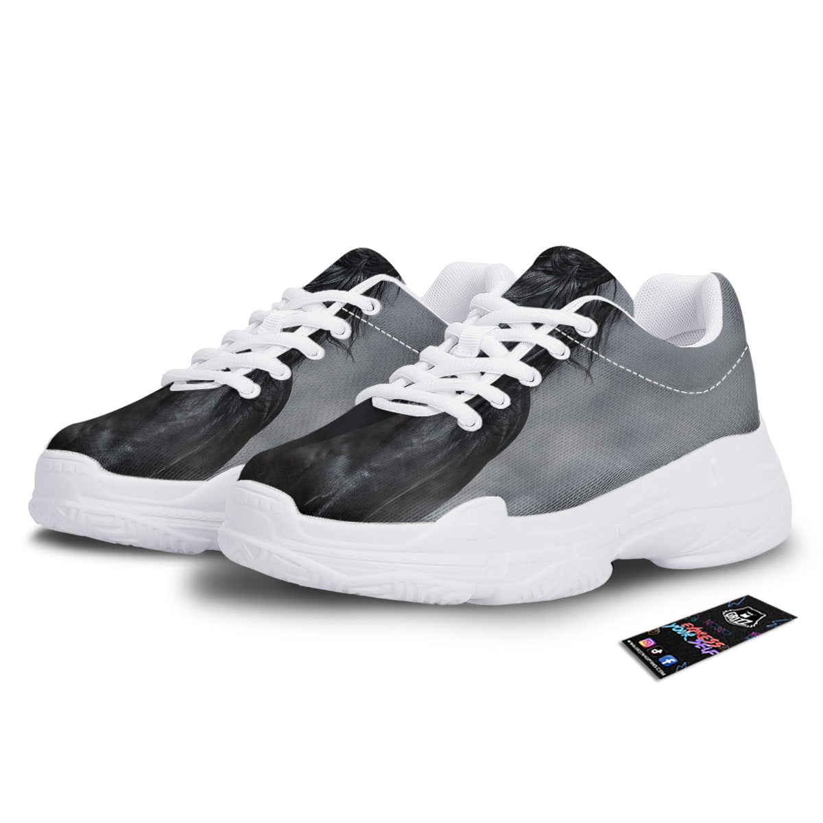 Horse Black Stallion Print White Chunky Shoes-grizzshop
