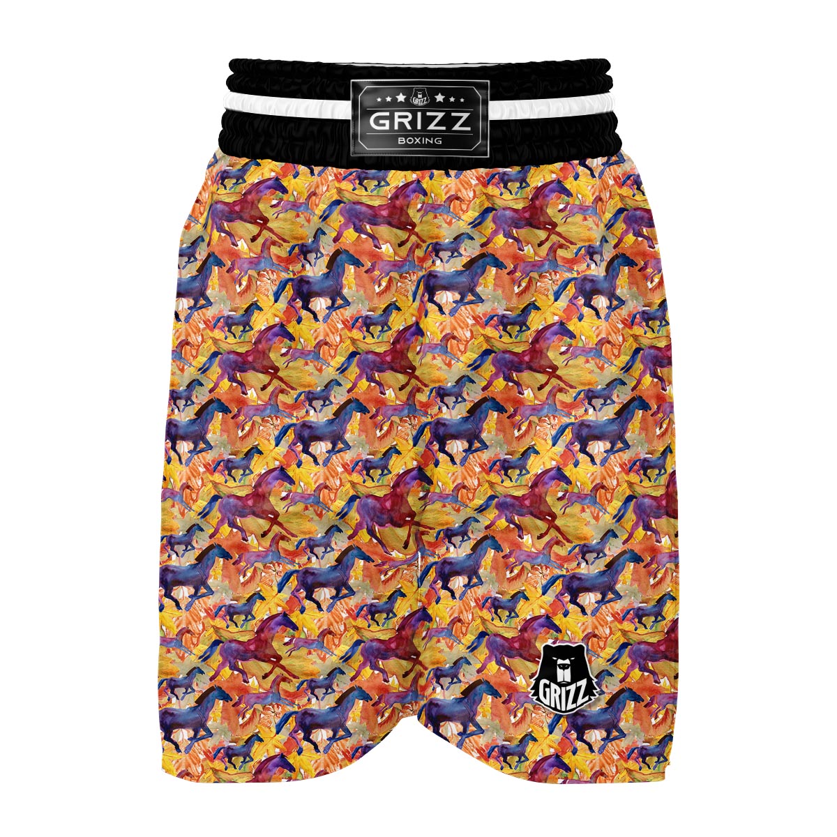 Horse Hand Drawn Pattern Print Boxing Shorts-grizzshop