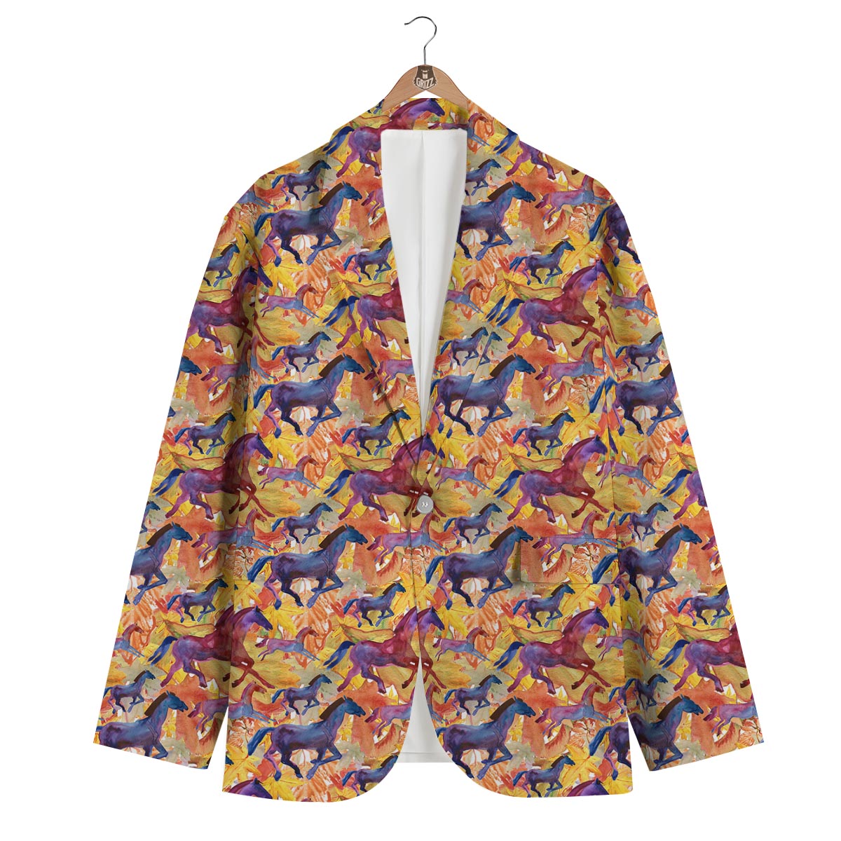 Horse Hand Drawn Pattern Print Men's Blazer-grizzshop