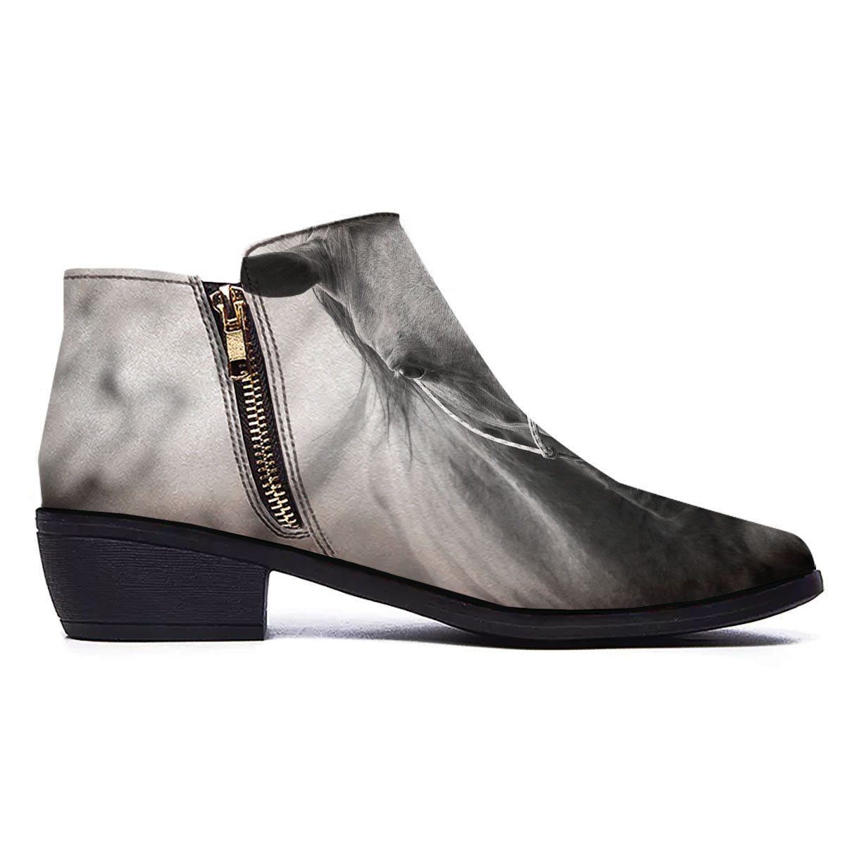 Horse Monochrome Print Ankle Boots-grizzshop