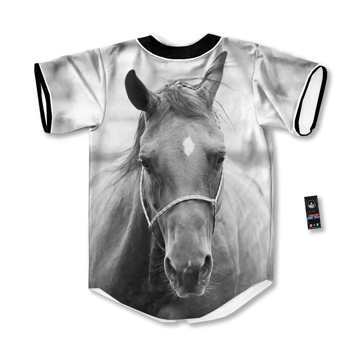 Horse Monochrome Print Baseball Jersey-grizzshop