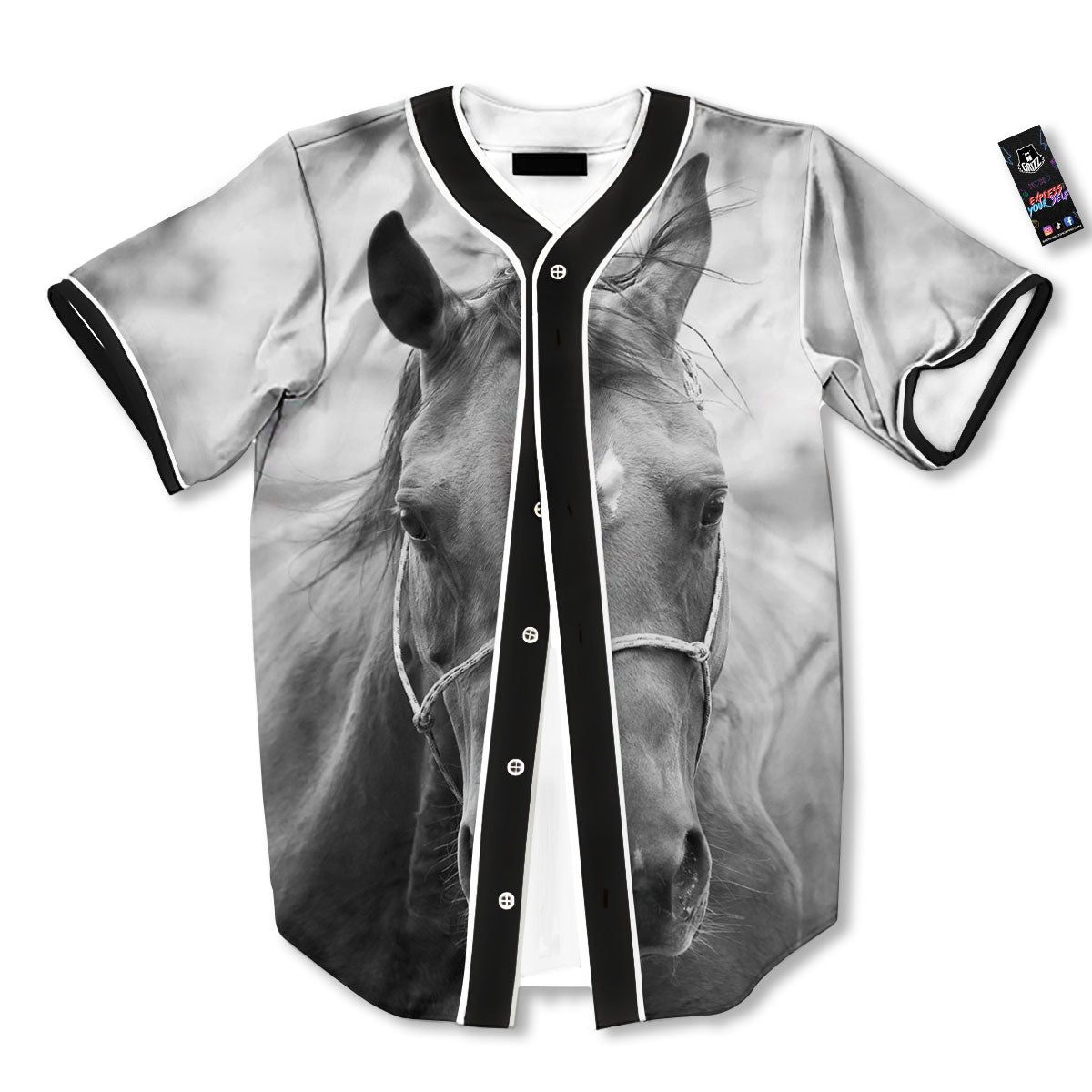 Horse Monochrome Print Baseball Jersey-grizzshop