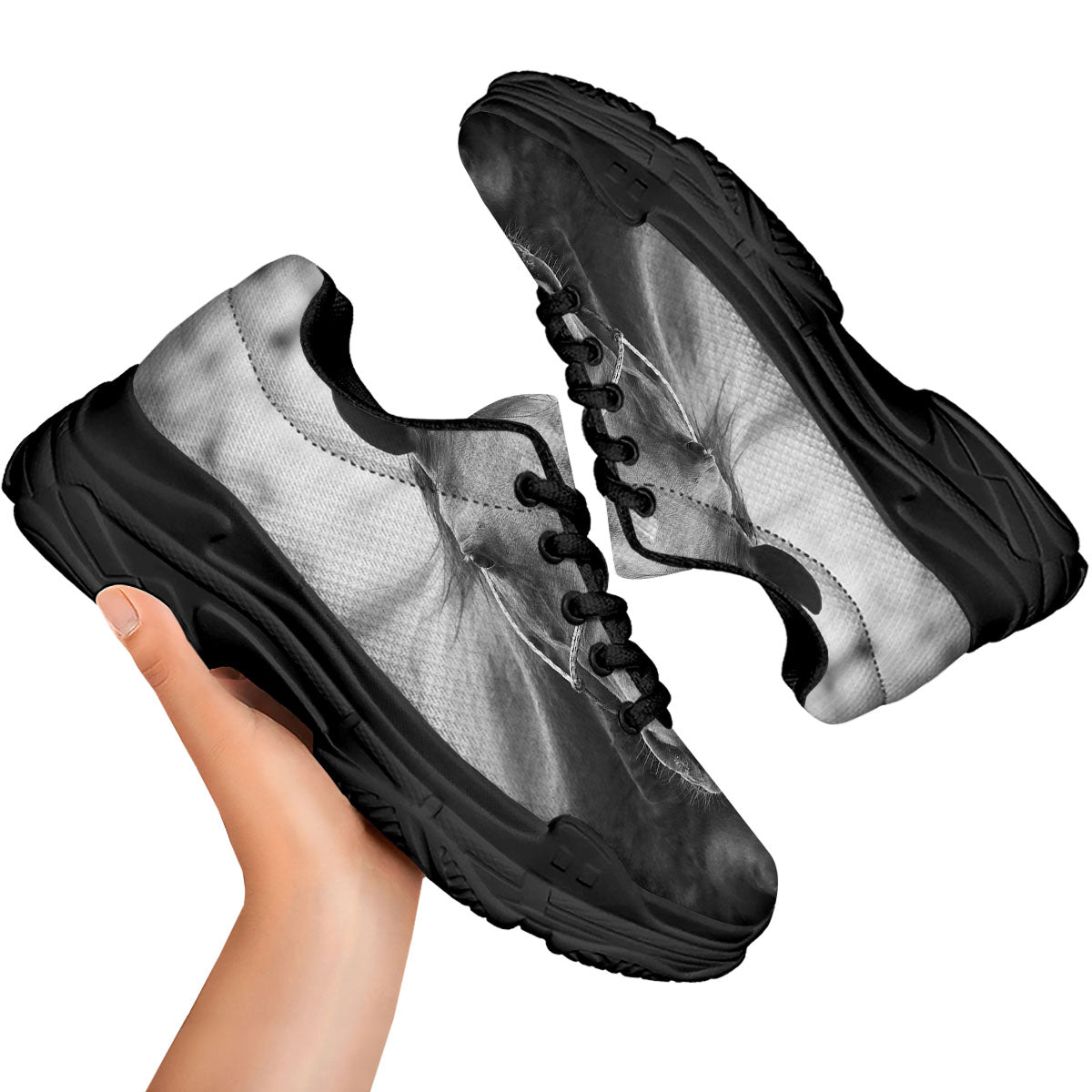 Horse Monochrome Print Black Chunky Shoes-grizzshop