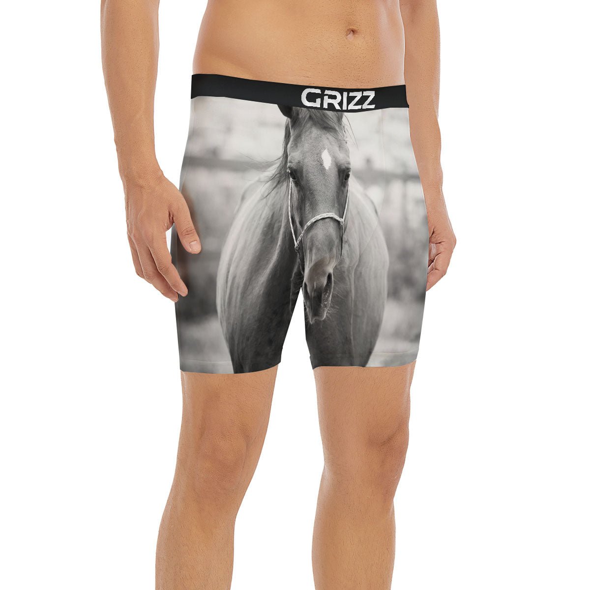 Horse Monochrome Print Boxer Briefs-grizzshop