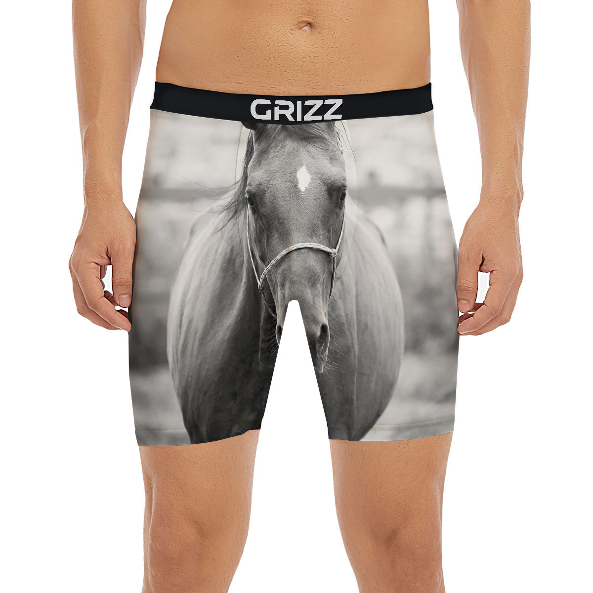 Horse Monochrome Print Boxer Briefs-grizzshop