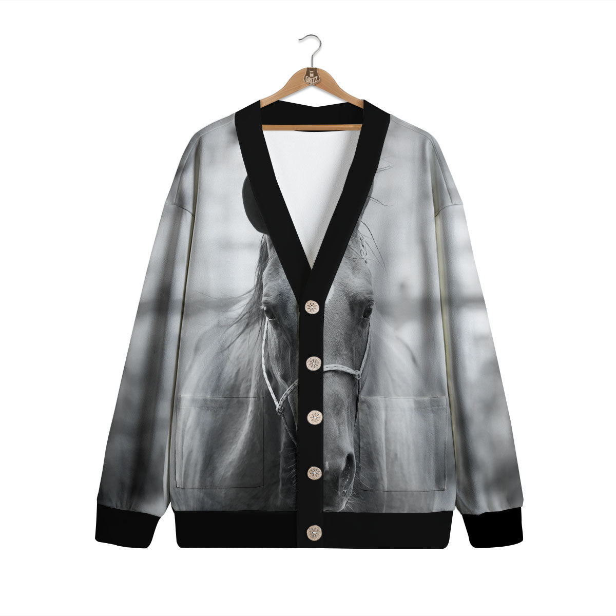 Horse Monochrome Print Cardigan-grizzshop