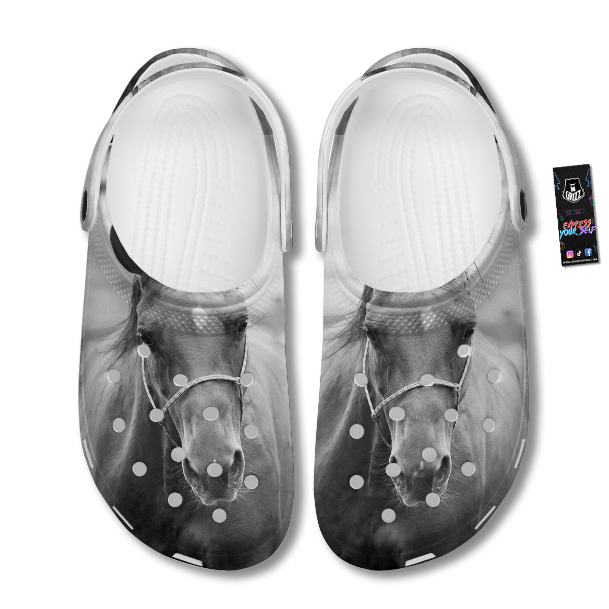 Horse Monochrome Print Clog-grizzshop