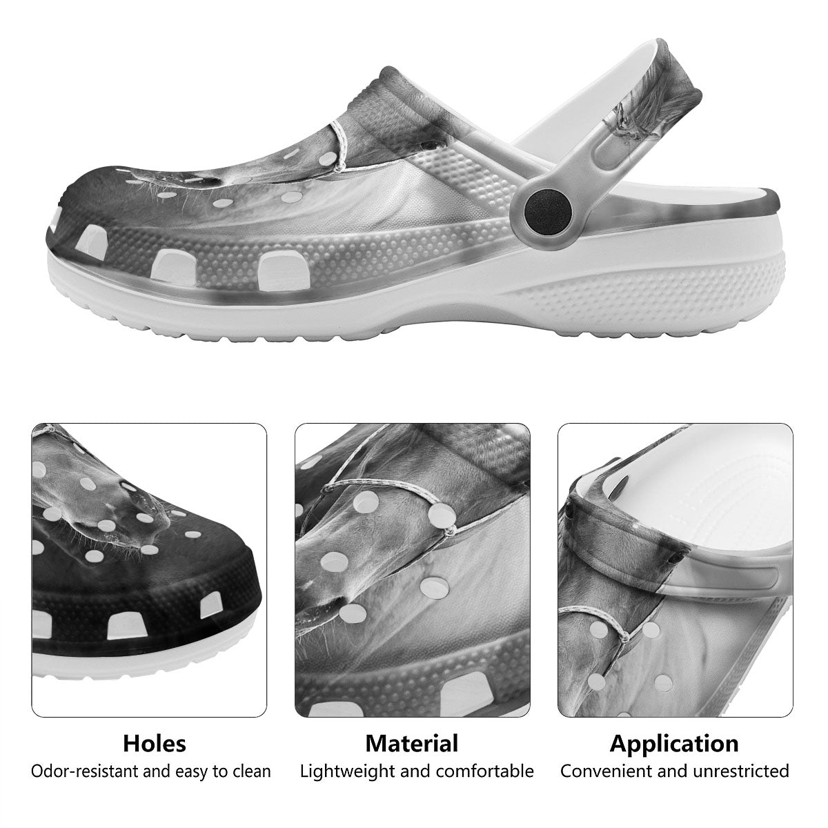 Horse Monochrome Print Clog-grizzshop