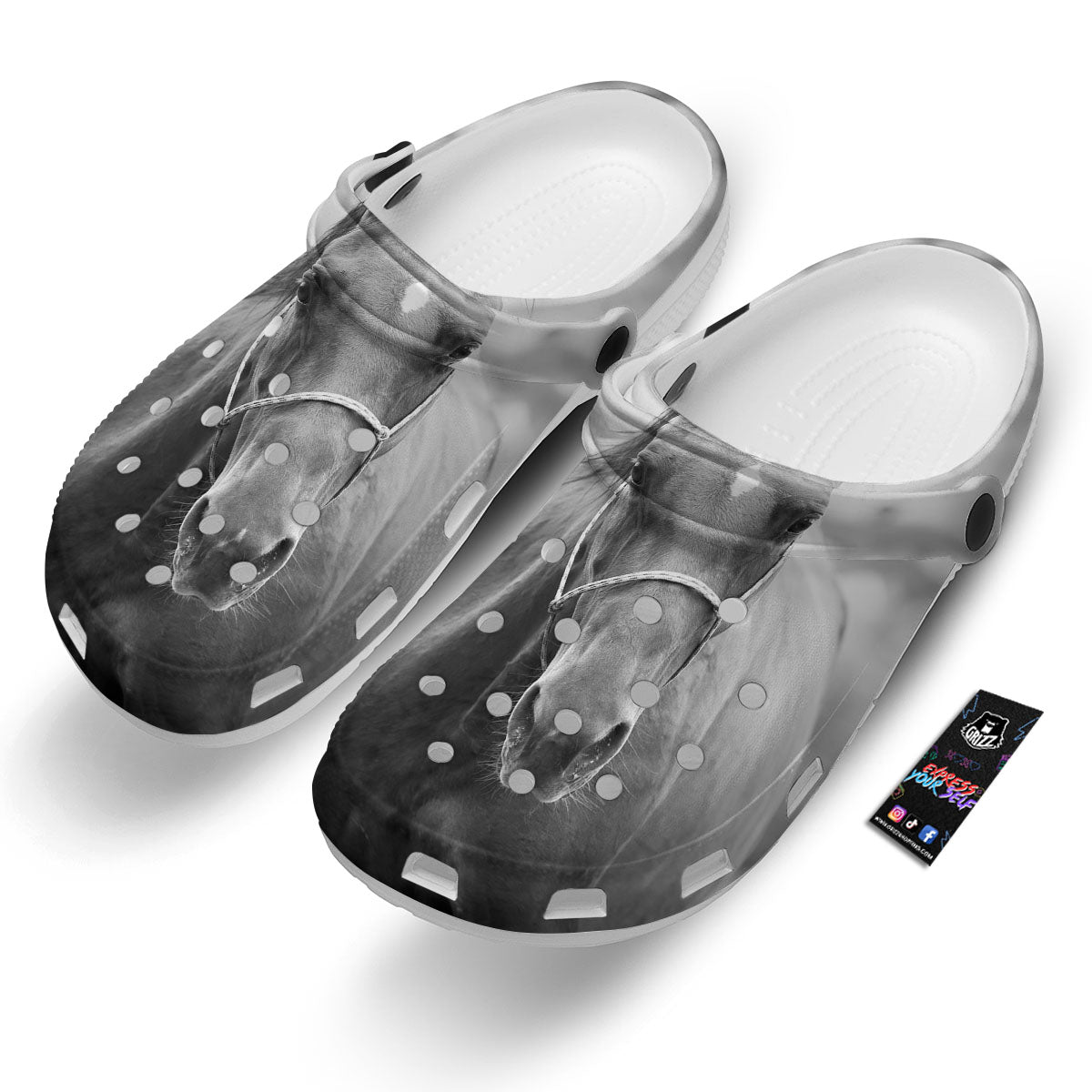 Horse Monochrome Print Clog-grizzshop