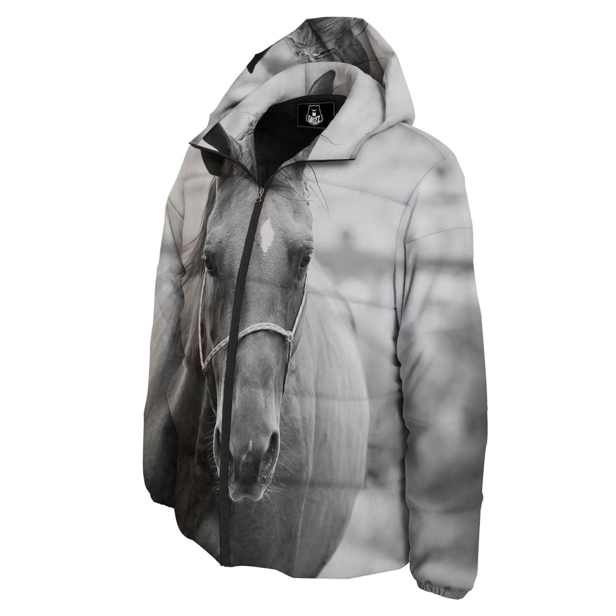 Horse Monochrome Print Down Jacket-grizzshop