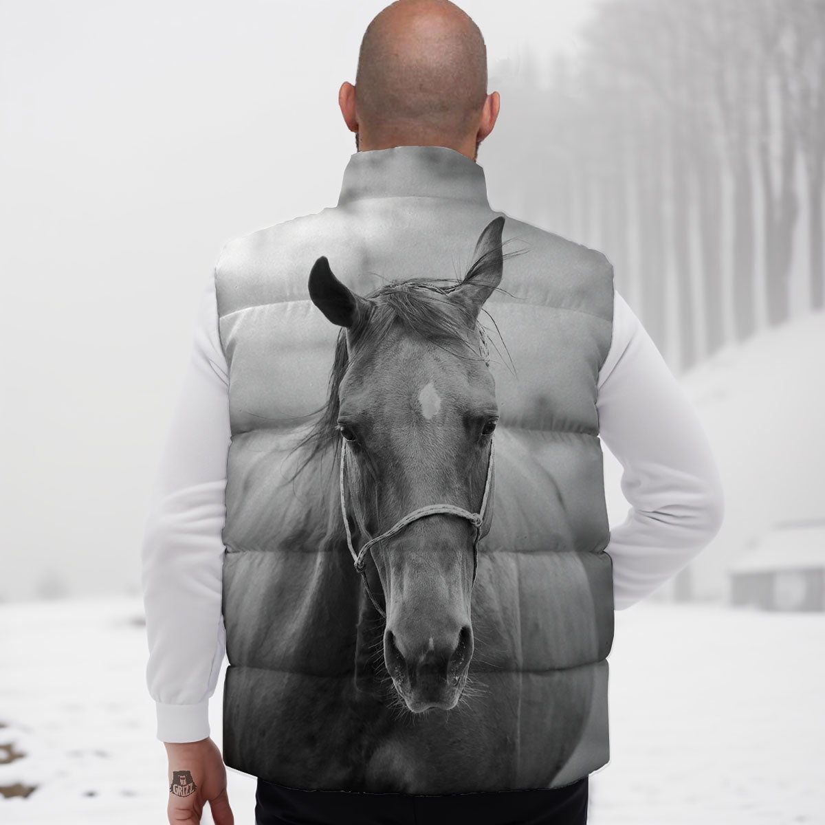 Horse Monochrome Print Down Vest