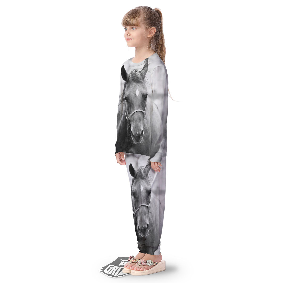 Horse Monochrome Print Kid's Pajamas-grizzshop