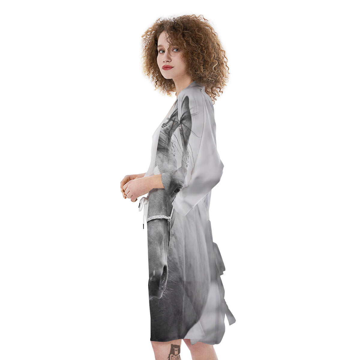 Horse Monochrome Print Kimono-grizzshop